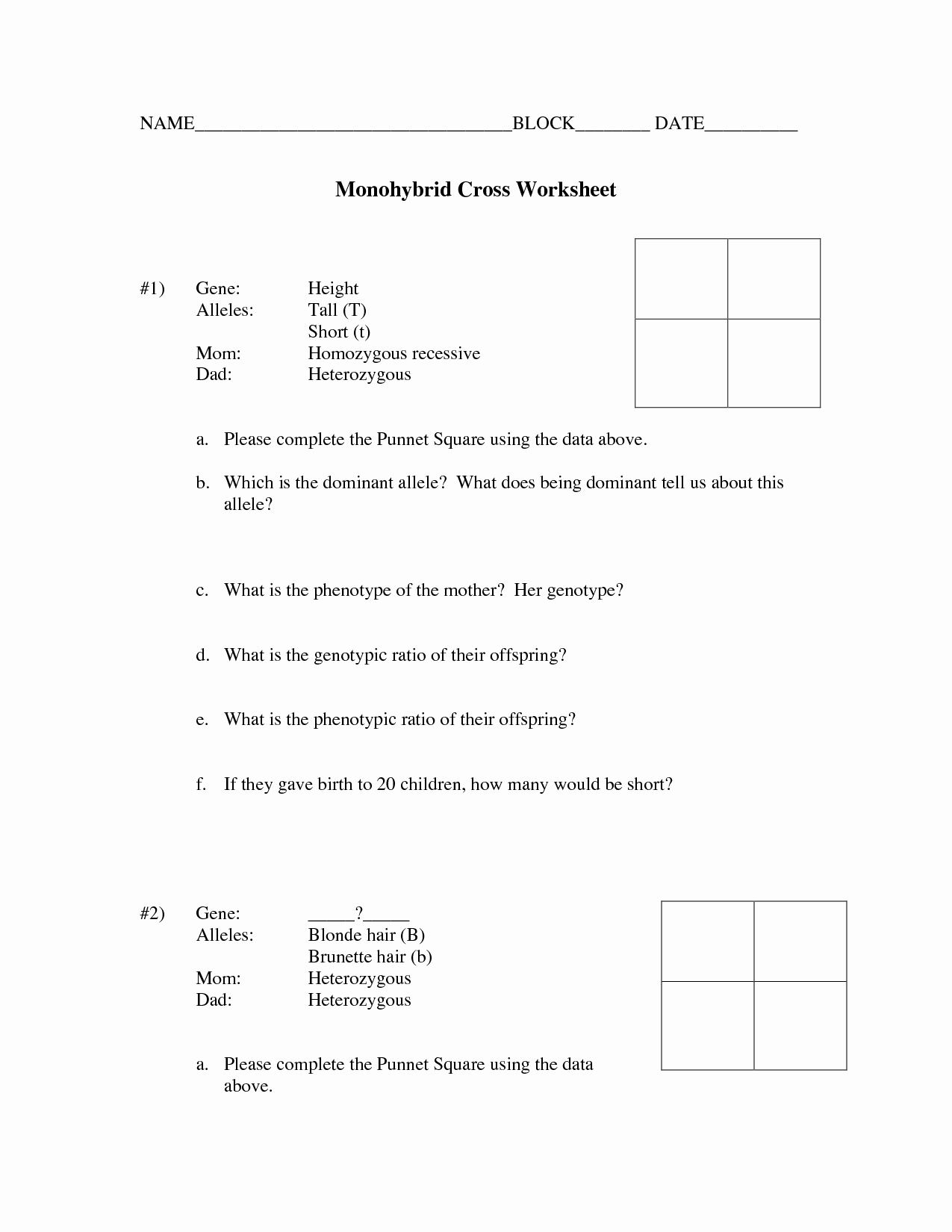 Cross Section Worksheet 7th Grade Beautiful 14 Best Of Monohybrid Cross Worksheet Answer Key