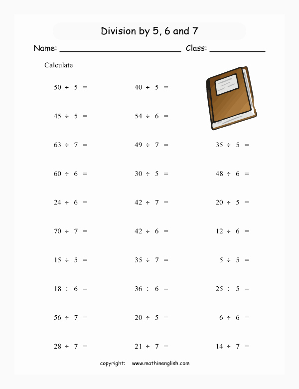 Cross Section Worksheet 7th Grade Fresh Calculate the Division by 5 6 and 7 Exercises Great Math