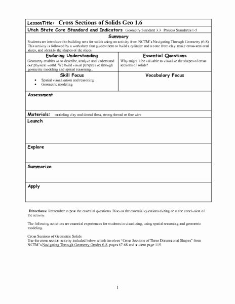 Cross Section Worksheet 7th Grade New Cross Sections Of solids Worksheet for 7th 12th Grade