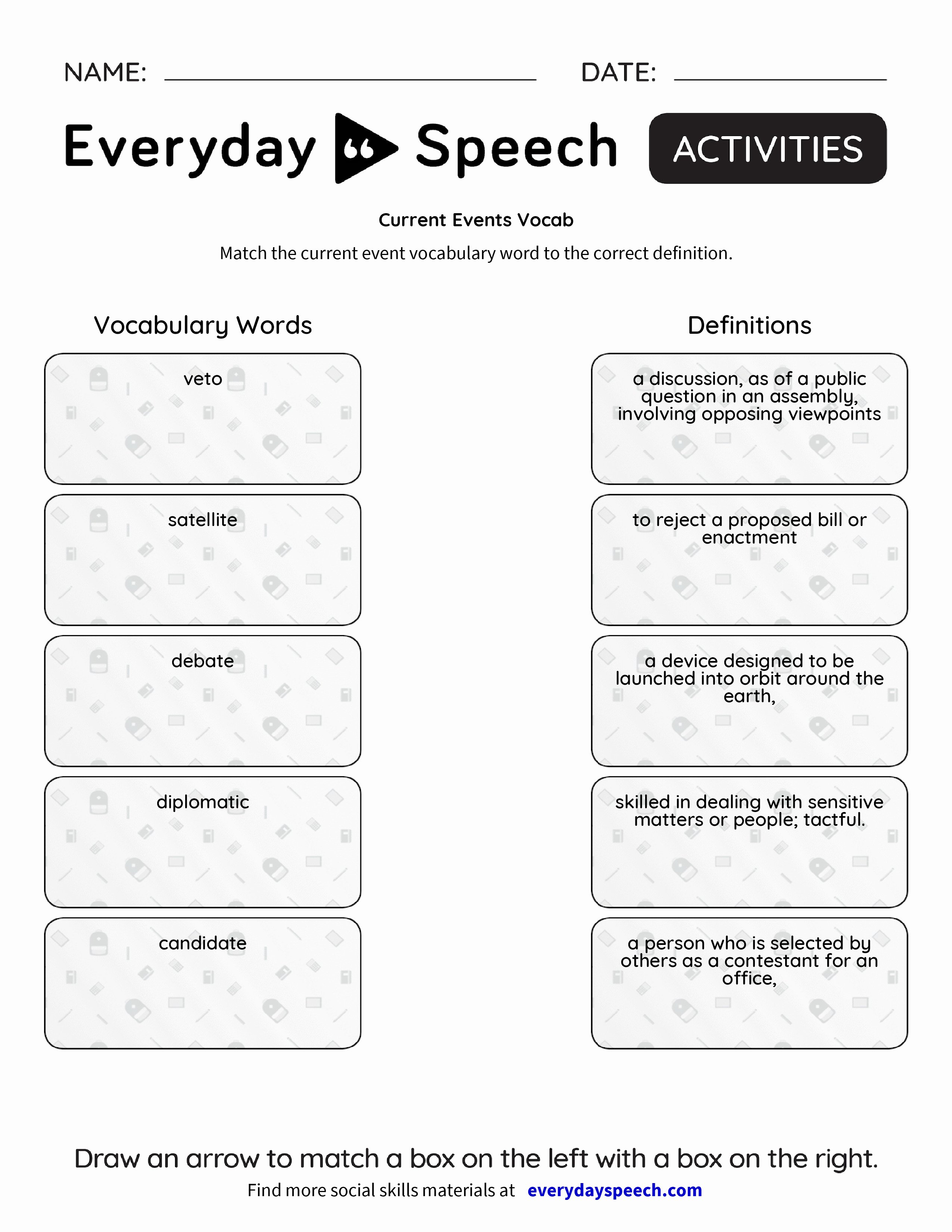 Current events Worksheet Pdf Inspirational Current events Vocab Everyday Speech Everyday Speech