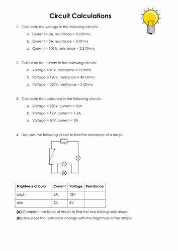 Current Voltage and Resistance Worksheet Awesome Current Voltage and Resistance Calculations by Pinkhelen