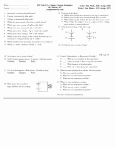 Current Voltage and Resistance Worksheet Fresh Voltage Current Resistance 9th 12th Grade Worksheet
