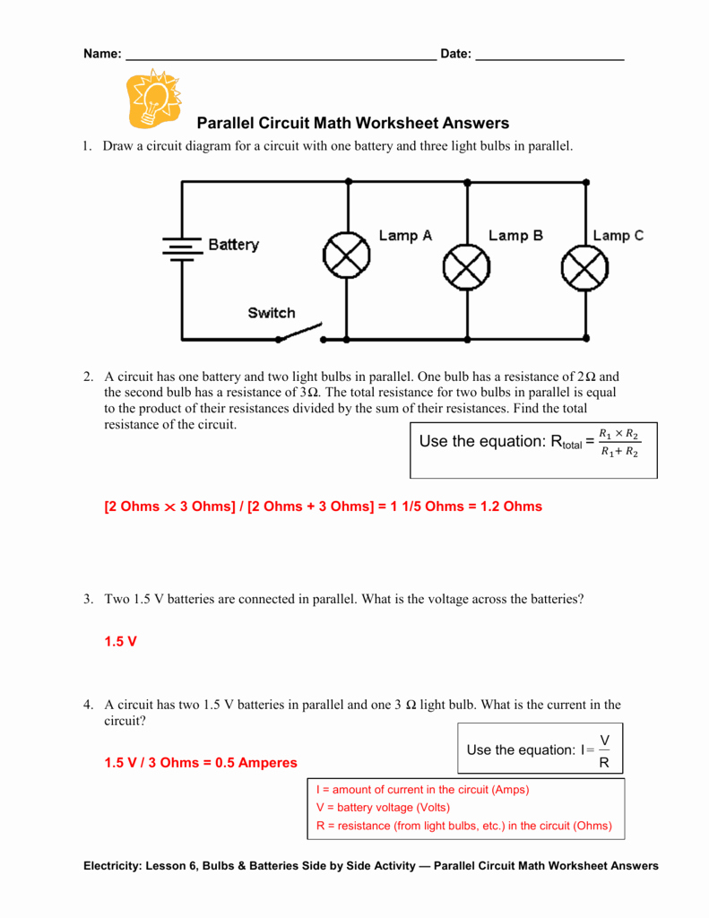 Current Voltage and Resistance Worksheet Lovely Parallel Circuit Math Worksheet Answers