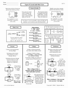 Current Voltage and Resistance Worksheet Lovely Types Of Circuits and Ohm S Law 9th 12th Grade Worksheet