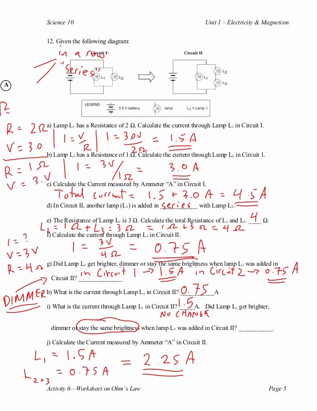 Current Voltage and Resistance Worksheet Luxury Ohm S Law S Calculations