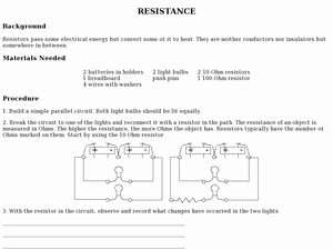 Current Voltage and Resistance Worksheet New Resistance 9th 12th Grade Worksheet