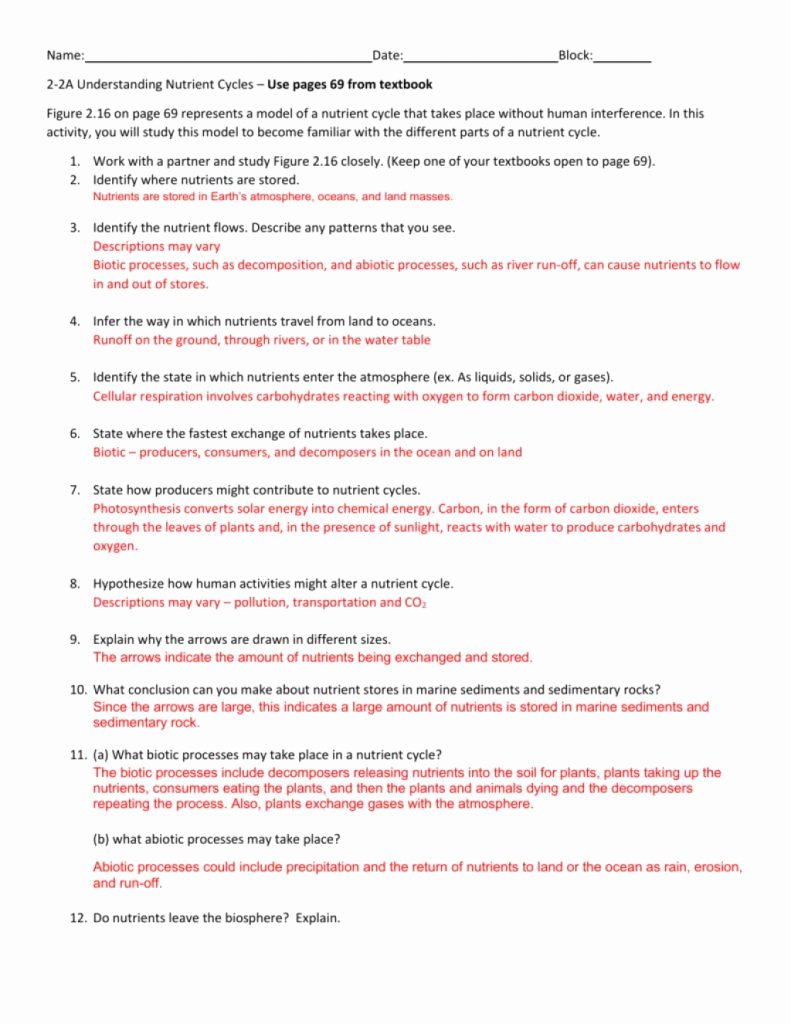 Cycles Worksheet Answer Key Awesome Amazing Nutrient Cycles Answer Key E Example From by