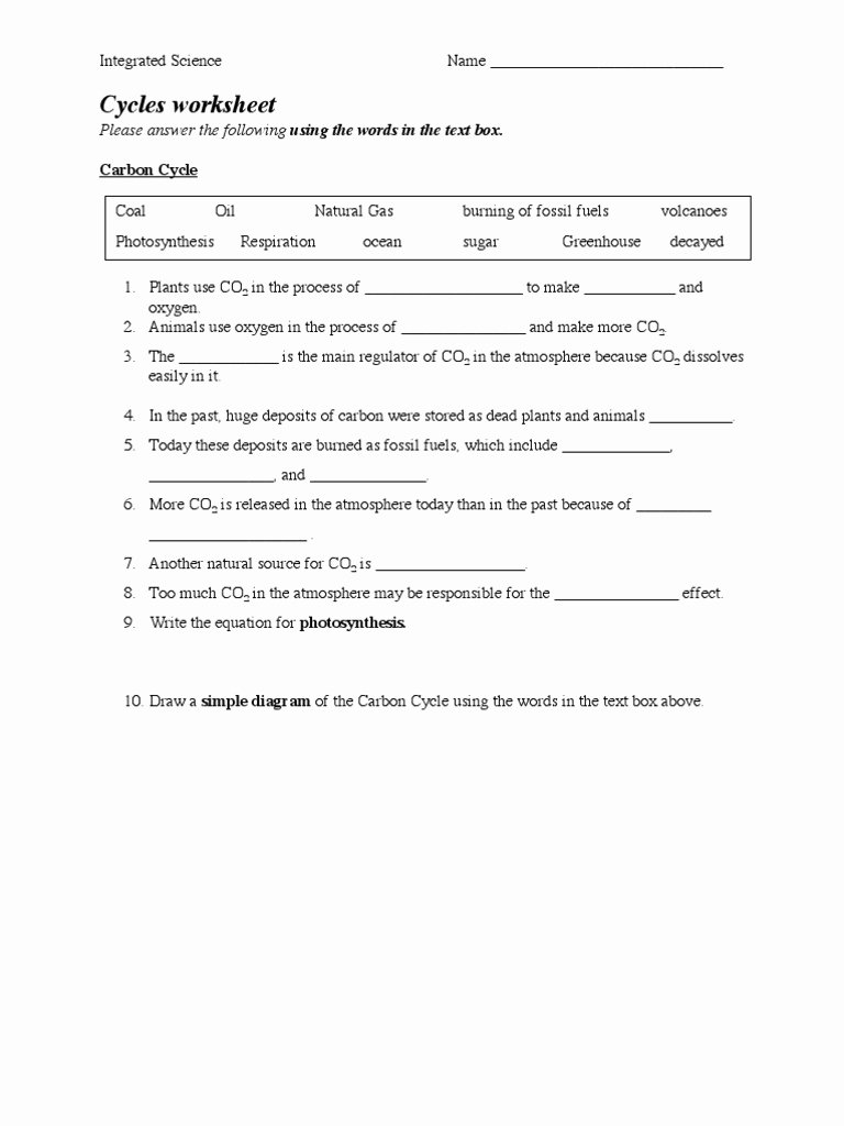 Cycles Worksheet Answer Key Lovely Cycles Worksheet Carbon Dioxide