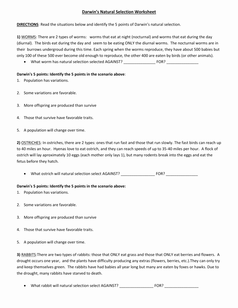 Darwin Natural Selection Worksheet Best Of Darwin S Natural Selection Worksheet Directions Read the