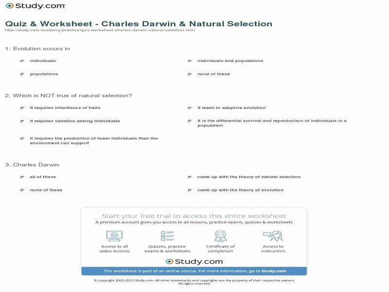 Darwin Natural Selection Worksheet Elegant Evolution and Natural Selection Worksheet Free Printable