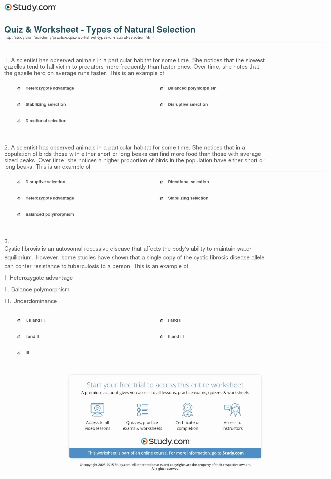 Darwin&amp;#039;s Natural Selection Worksheet Answers New Quiz &amp; Worksheet Types Of Natural Selection