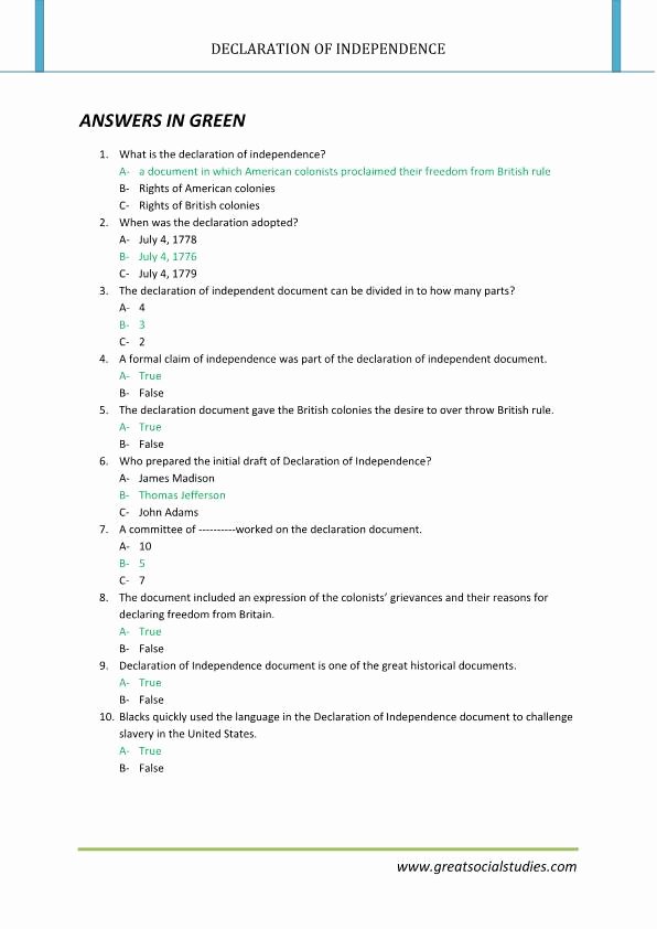 Declaration Of Independence Worksheet Answers Best Of Declaration Of Independence Summary Declaration Of