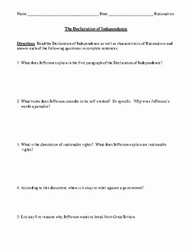 Declaration Of Independence Worksheet Answers Best Of the Declaration Of Independence Worksheet Test or