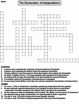Declaration Of Independence Worksheet Answers Elegant the Declaration Of Independence Worksheet Crossword