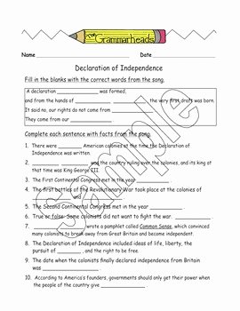 Declaration Of Independence Worksheet Answers Inspirational Declaration Of Independence Worksheet Packet and Lesson