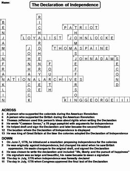 Declaration Of Independence Worksheet Answers Unique the Declaration Of Independence Worksheet Crossword