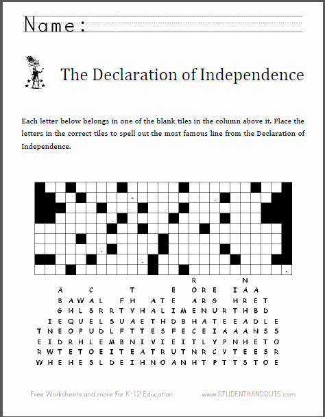 Declaration Of Independence Worksheet Fresh Independence Day Fallen Tiles