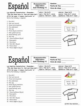 Demonstrative Adjectives Spanish Worksheet Elegant Spanish Demonstrative Adjectives and Clothing Worksheet 1