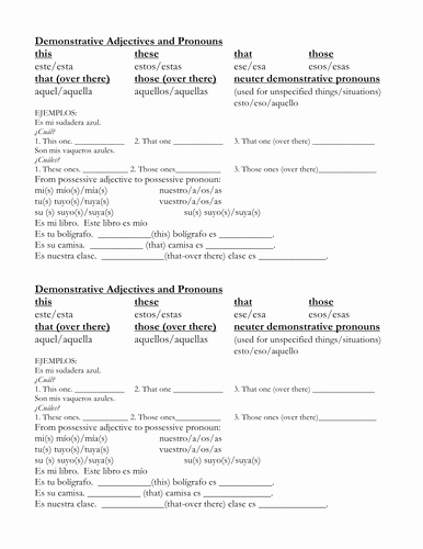 Demonstrative Adjectives Spanish Worksheet Luxury Spanish Demonstrative Adjectives and Pronouns by Mm