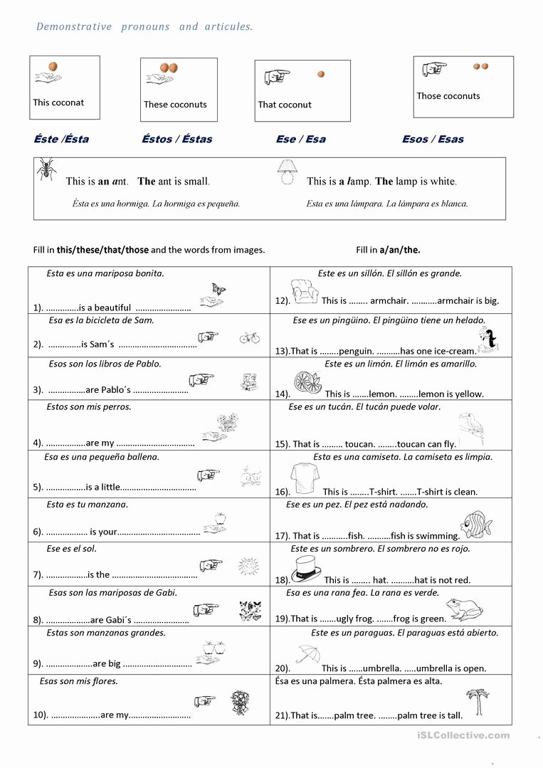 50 Demonstrative Adjectives Spanish Worksheet Chessmuseum Template Library