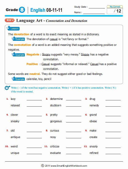 Denotation and Connotation Worksheet Awesome Word Connotations Worksheet Melvinvan1 S Blog