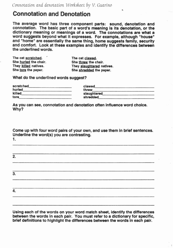 Denotation and Connotation Worksheet Best Of Connotation and Denotation Worksheets for Middle School