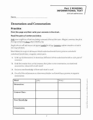 Denotation and Connotation Worksheet Fresh Connotation and Denotation Worksheets