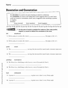 Denotation and Connotation Worksheet Fresh Denotation and Connotation Worksheet for 6th 8th Grade