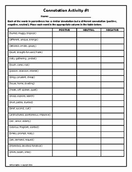 Connotation and Denotation Worksheets 3