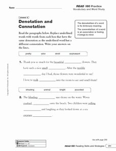 Denotation and Connotation Worksheet Unique Denotation and Connotation Read 180 4th 5th Grade