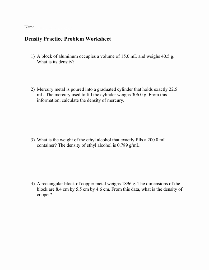 Density Calculations Worksheet 1 Lovely Density Practice Problem Worksheet