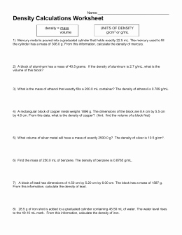 Density Calculations Worksheet Answers Awesome Density Worksheet