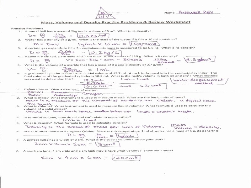 Density Problems Worksheet With Answers