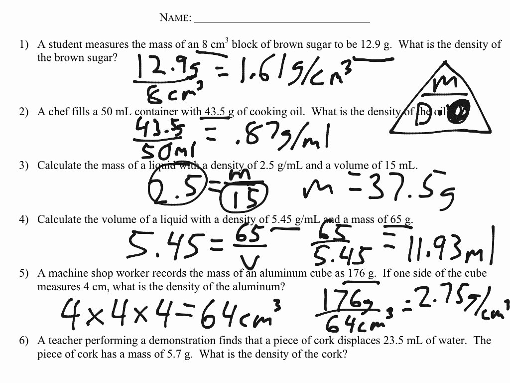 Density Calculations Worksheet Answers Unique Density Calculations Worksheet Science