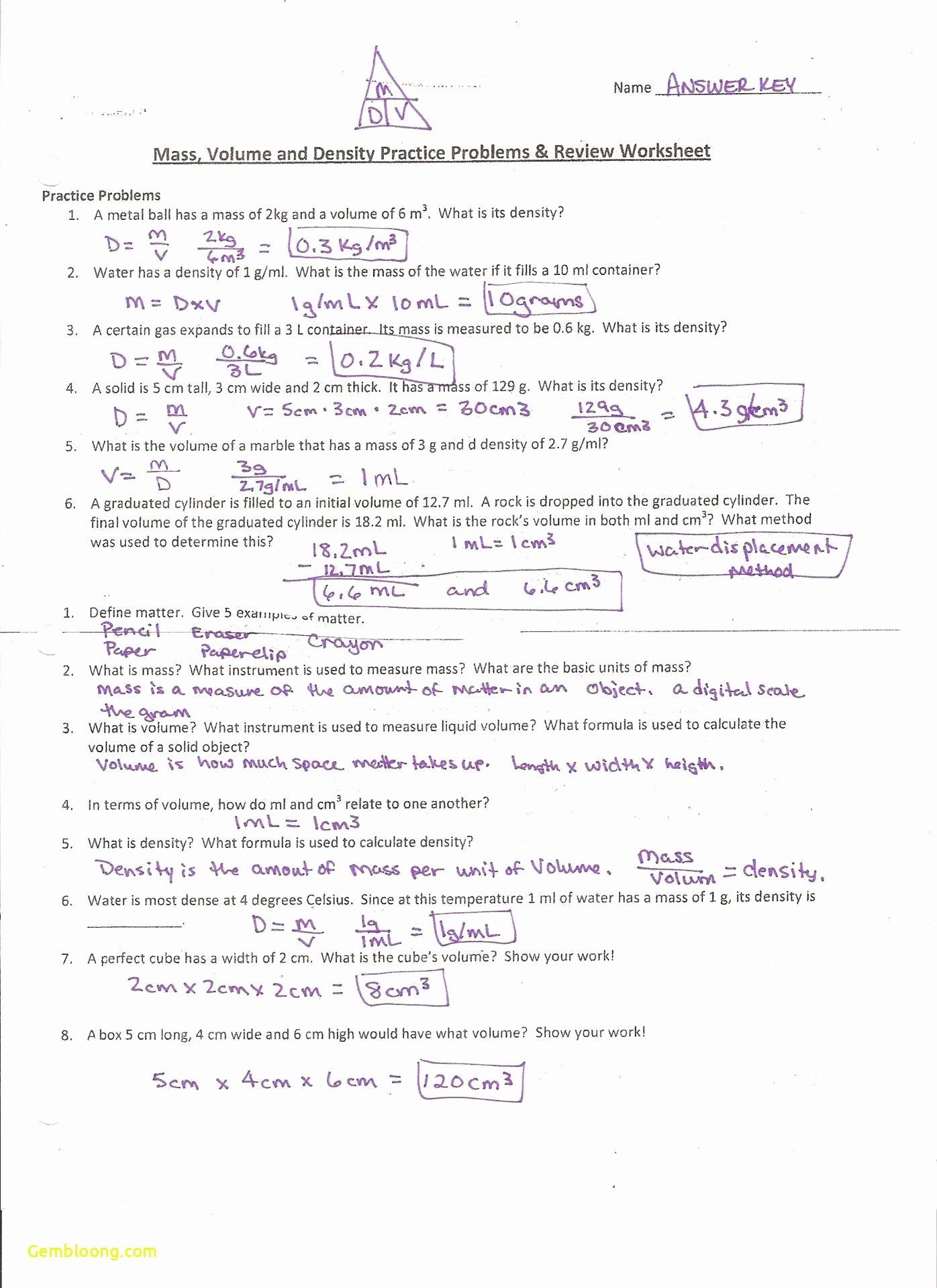 Density Practice Problem Worksheet Answers Fresh Molarity Calculations Worksheet Cramerforcongress