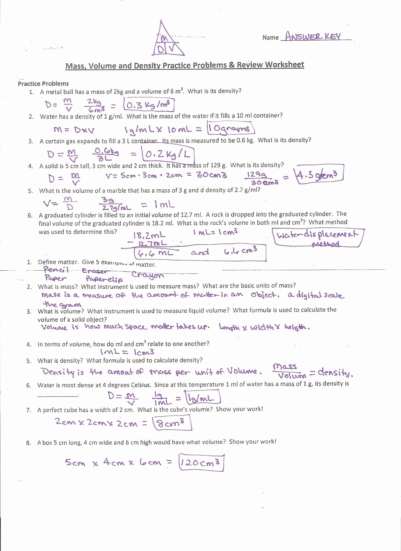 50 Density Practice Problem Worksheet Answers