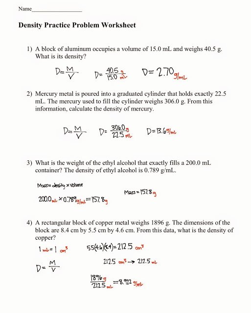 Density Practice Problem Worksheet Lovely tom Schoderbek Chemistry Density Problems
