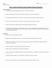 Density Practice Problem Worksheet Luxury Density Practice Pdf Smith Physical Science Name Mass