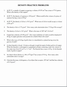 Density Problems Worksheet with Answers Awesome Density Practice Problems Worksheet Answers
