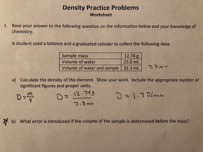 Density Problems Worksheet with Answers Inspirational Density Practice Problems Worksheet Answers