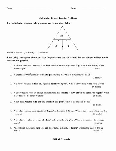 Density Problems Worksheet with Answers Lovely Density Worksheet Answers