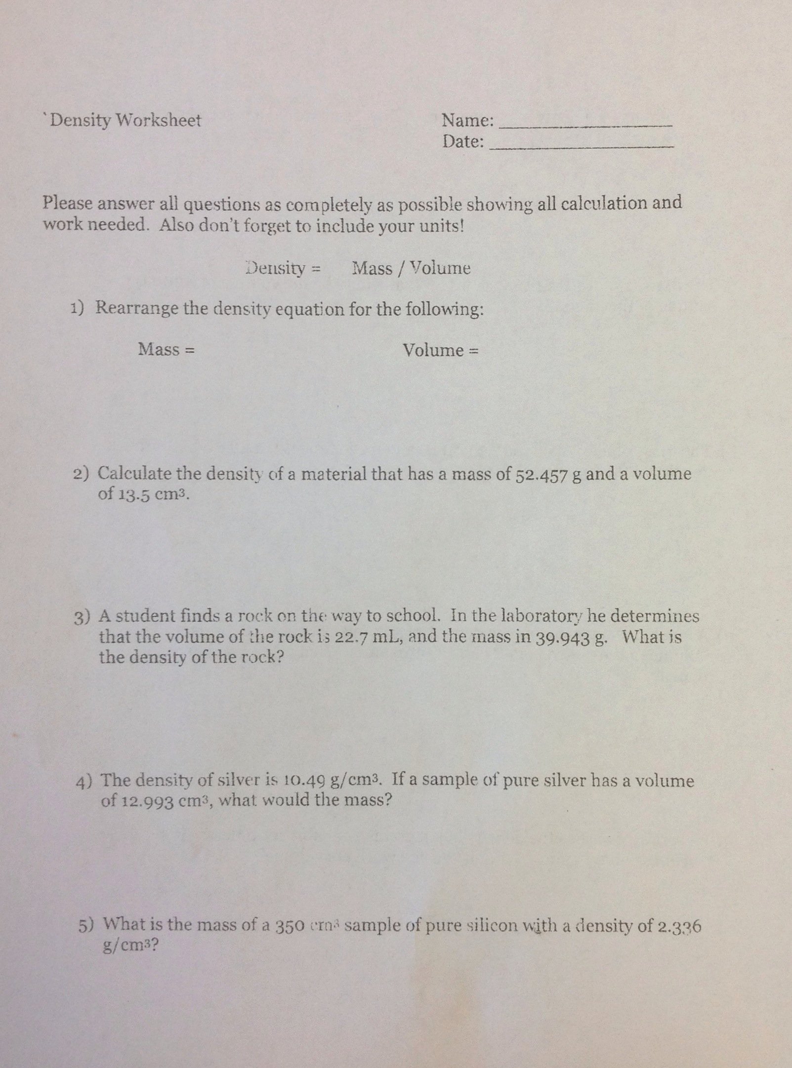 Density Problems Worksheet with Answers Luxury Mrs Mcgarry S Blog