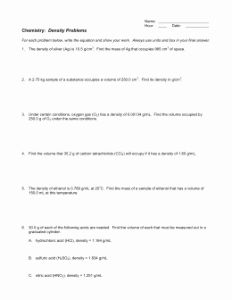 Density Problems Worksheet with Answers New Practice Density Problems