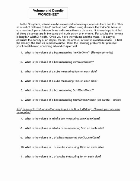 Density Problems Worksheet with Answers Unique Density Word Problems Worksheet the Best Worksheets Image