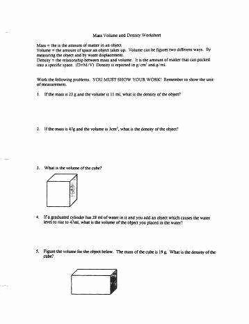 Density Problems Worksheet with Answers Unique Density Worksheet Answers