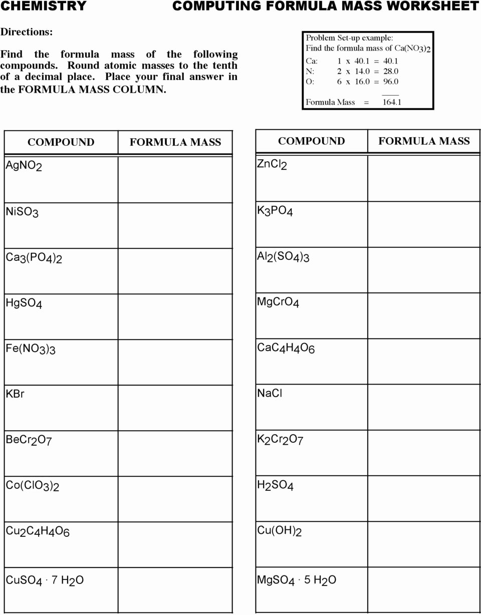Density Worksheet Chemistry Answers Elegant Chemistry Puting formula Mass Worksheet Pdf