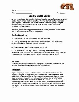 Density Worksheet Chemistry Answers Luxury Density Of A Penny Lab by Lesson Universe