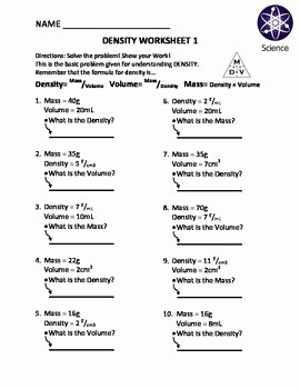 Density Worksheet Middle School Elegant Worksheet Density Drill and Practice 1 by Travis Terry