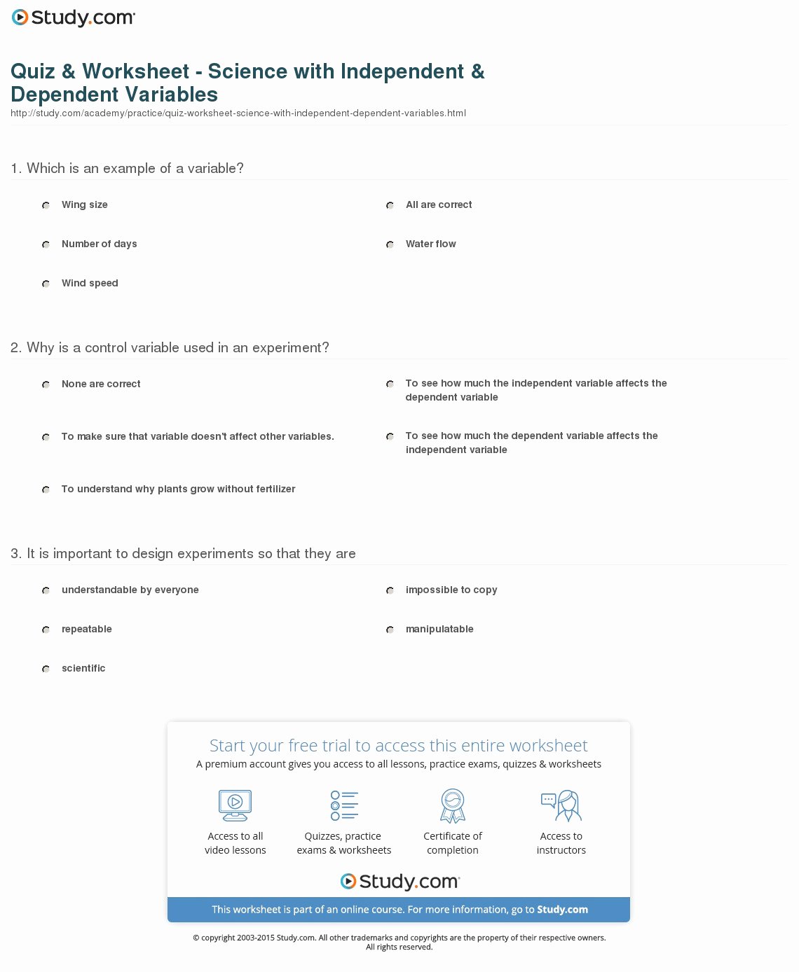 Dependent and Independent Variables Worksheet Fresh Quiz &amp; Worksheet Science with Independent &amp; Dependent