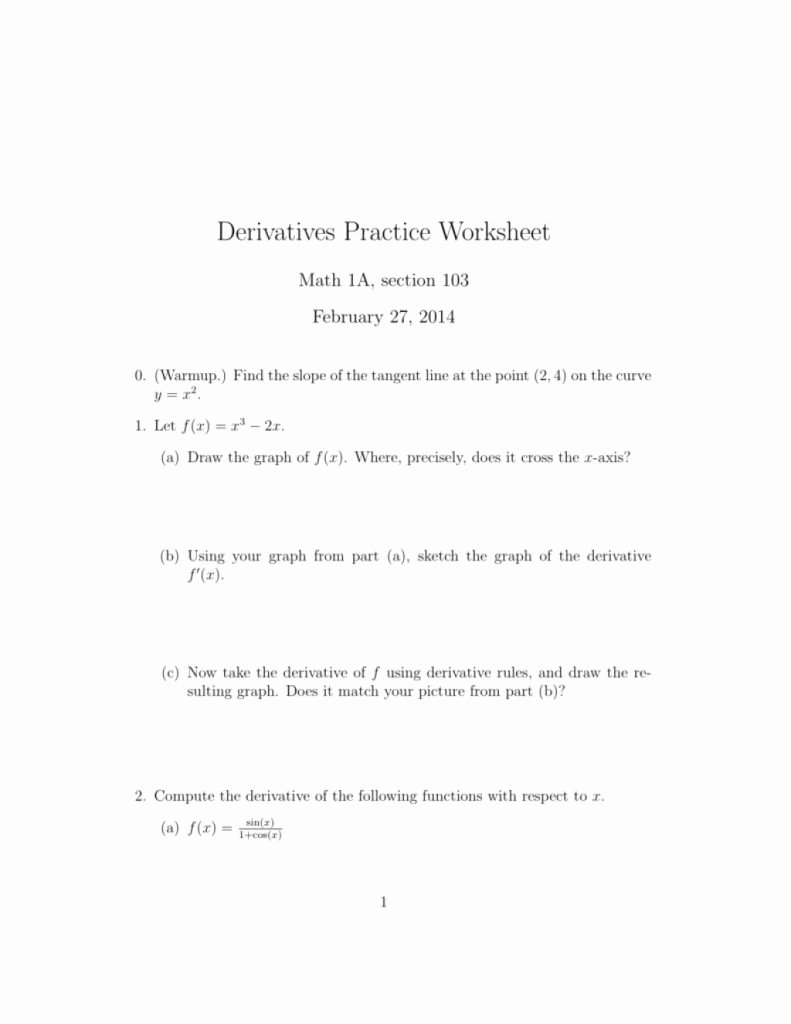 Derivative Of Trigonometric Functions Worksheet Unique the Best Template Of Derivatives Practice Worksheet From